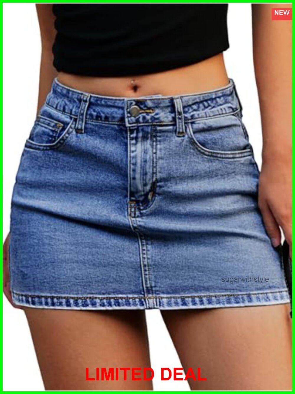 High-Stretch Cotton Denim Mini Skirt with Built-in Shorts